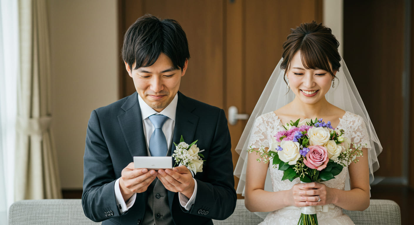 引き出物贈り分けの方法を理解して安心した表情の新郎新婦