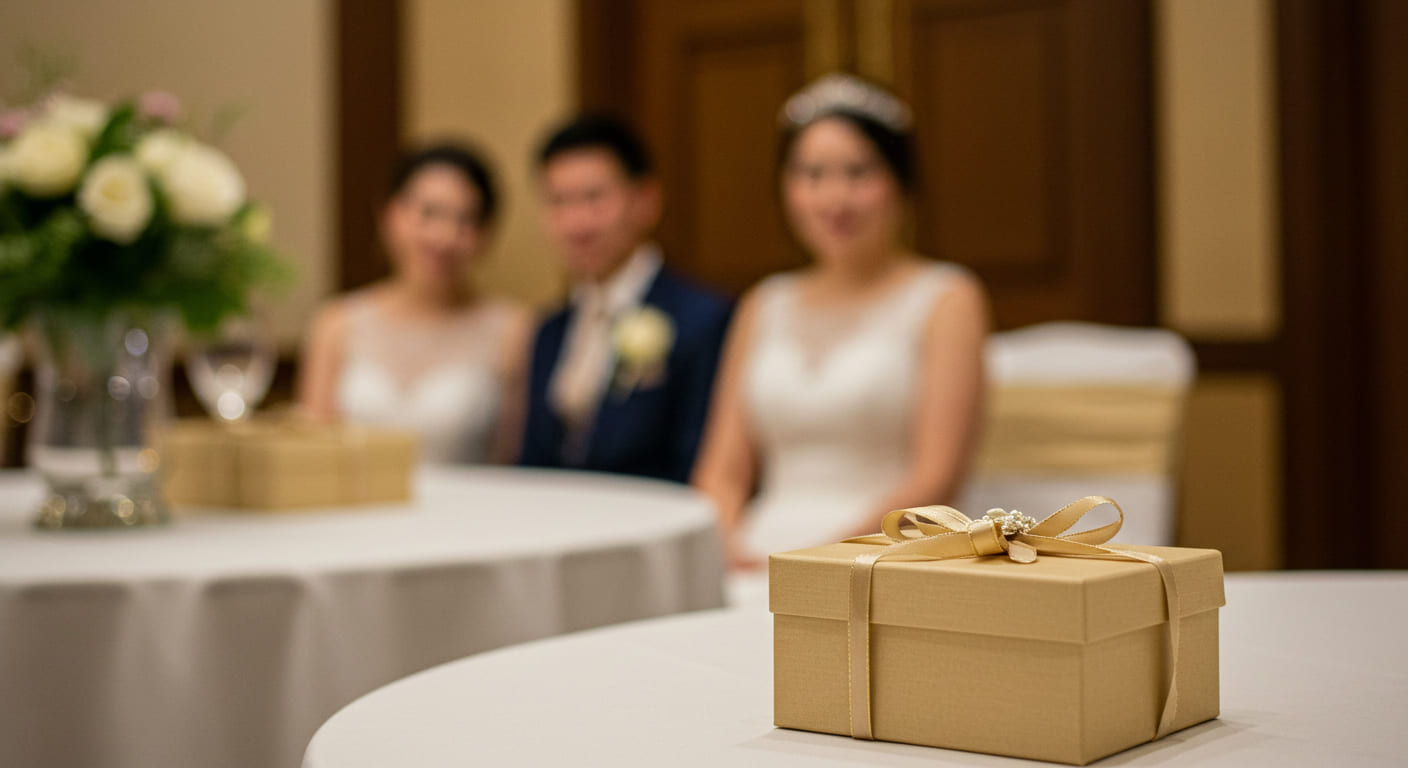 結婚式で贈られる引き出物の意味や歴史を振り返りながら、現代における役割を解説する様子