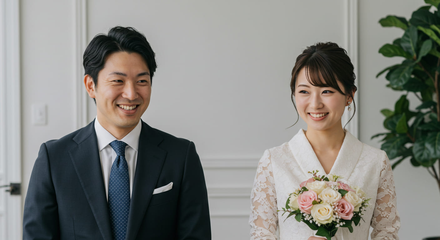 引き出物の判断基準を理解して満足そうに最終決定した新郎新婦の笑顔
