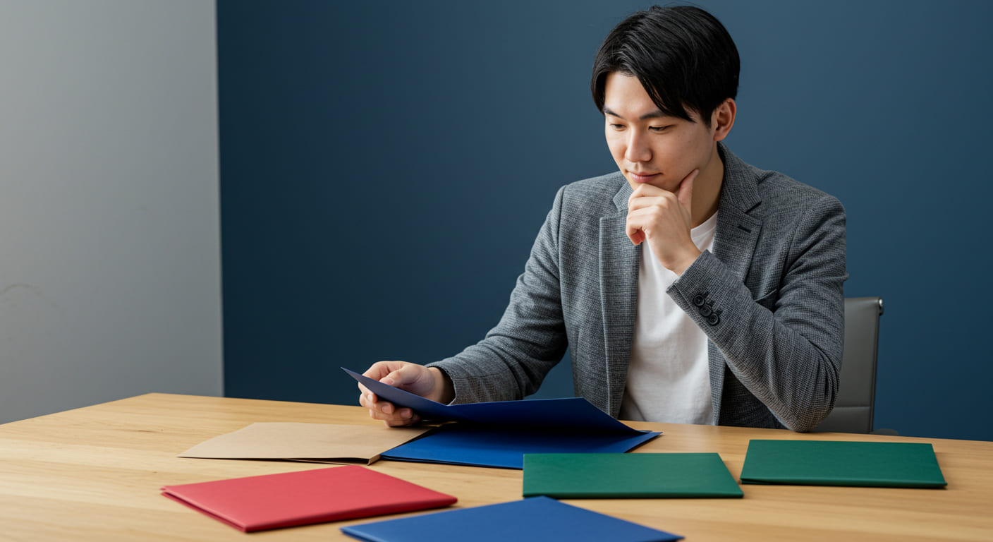 家庭用プリンターでしおりを印刷している作業風景、丁寧に設定を確認しながら作業している様子