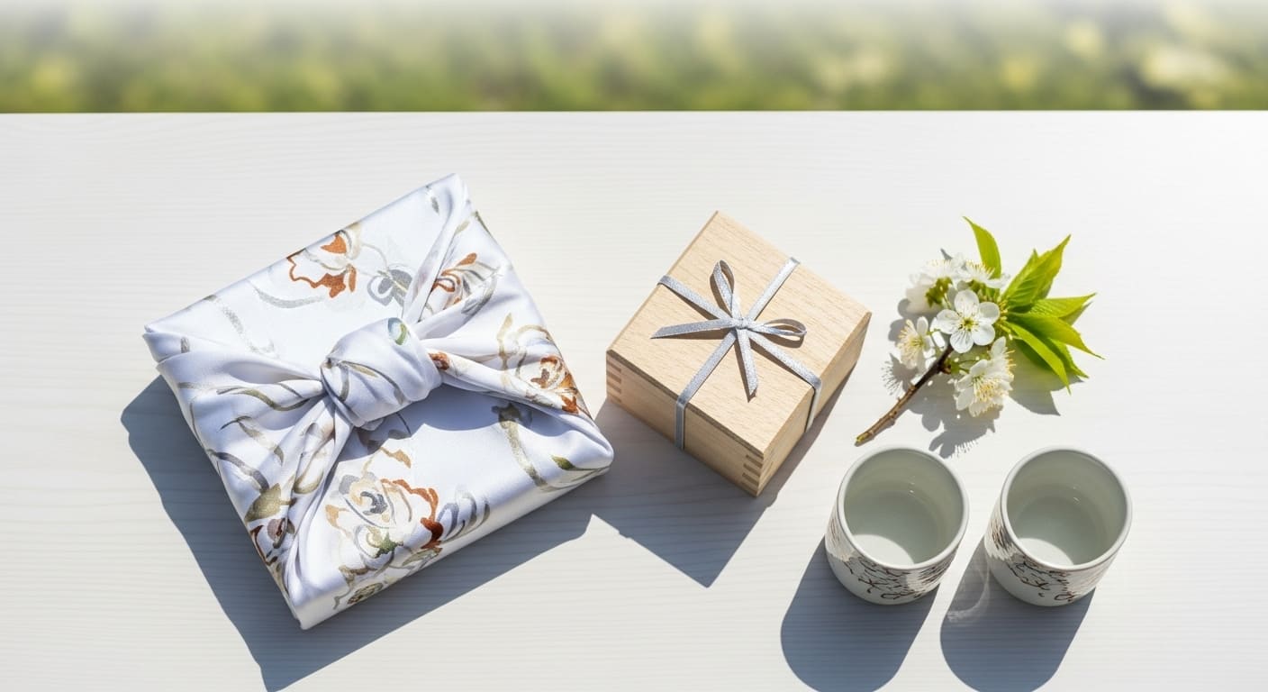 屋外ガーデンに飾られた和モダンスタイルの縁起物セット