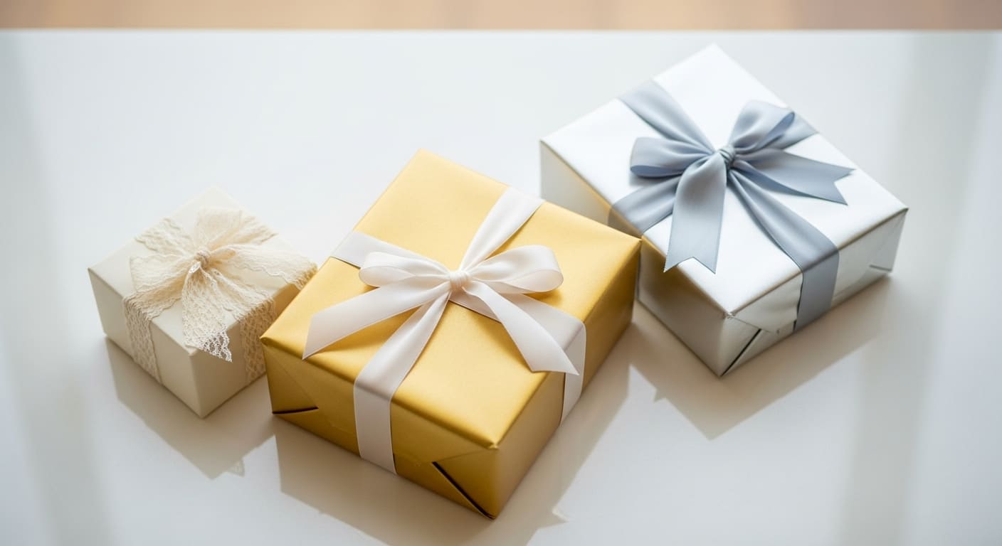 披露宴会場に陳列された文化を問わず喜ばれる多様な引き出物ギフト