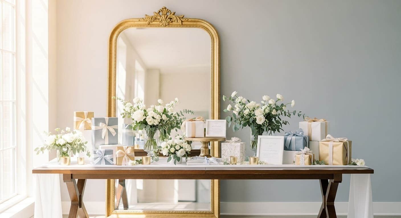 結婚式のウェルカムスペースに美飾られたギフトボックス