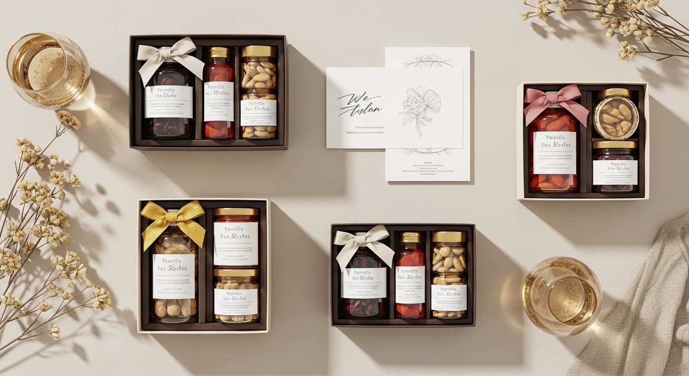 結婚式引き出物の品数選択肢を総括した画像。2品セット・3品セット・カード型など、多様な選択肢が整理されて配置されている。