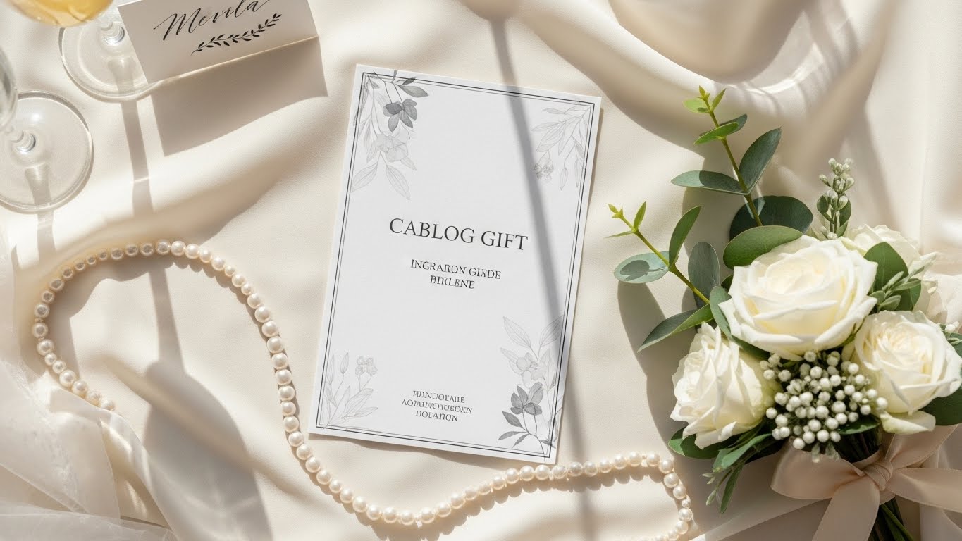 ウェディング会場のギフトコーナーに優雅に置かれたカード型カタログギフト