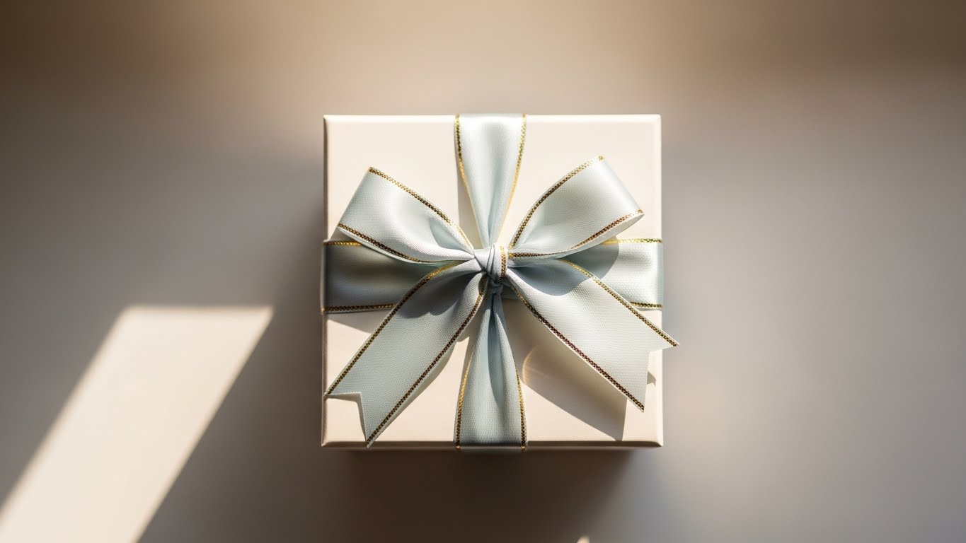 自然光に照らされた華やかなリボン付きギフトボックスの美しいクローズアップ