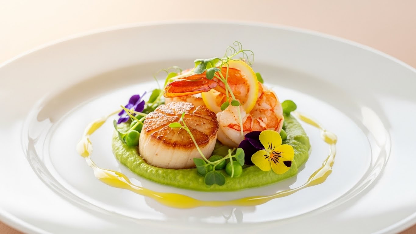 ウェディングディナーで提供される美しく盛り付けられた高級コース料理