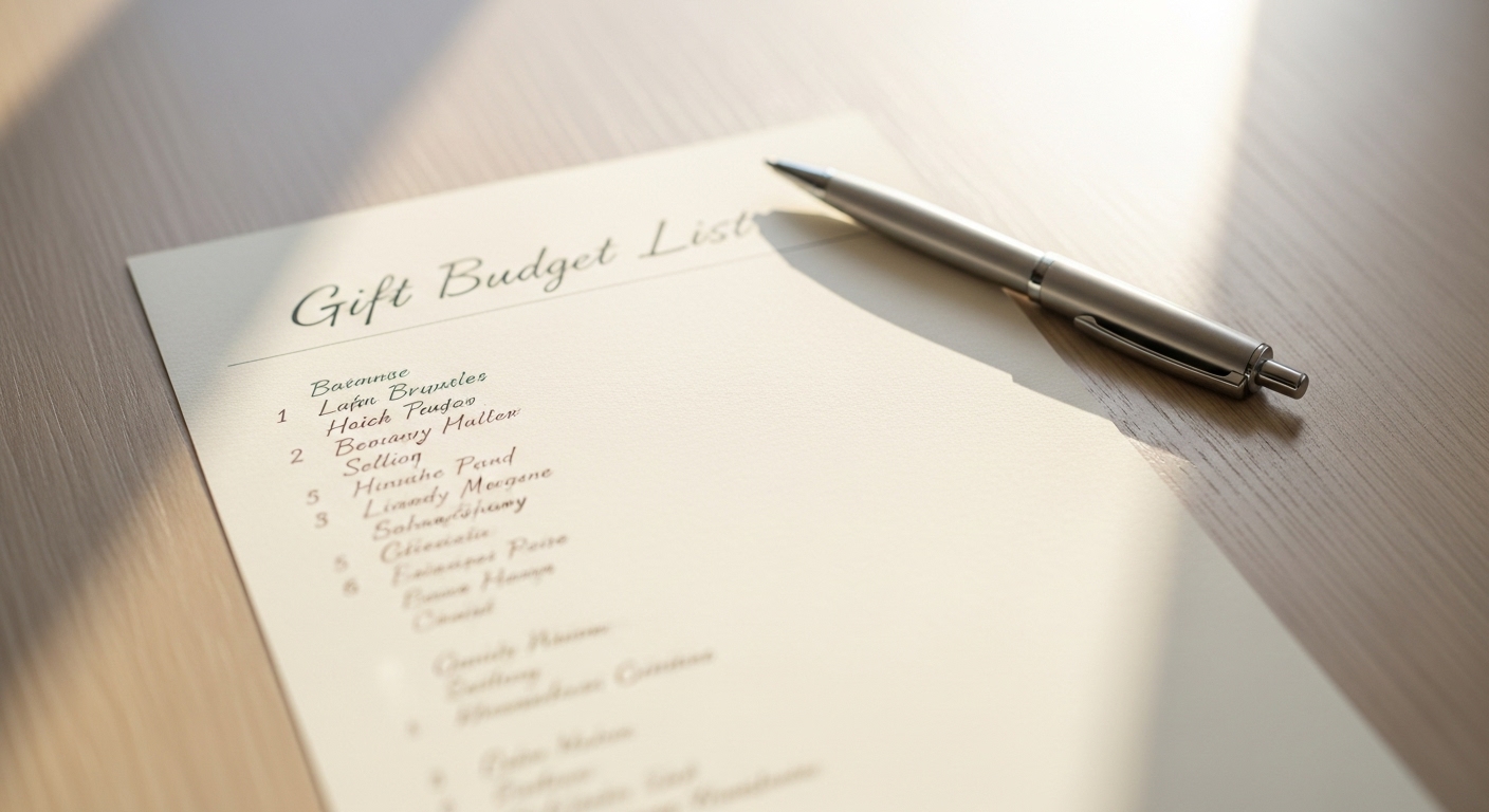 結婚式場の打ち合わせルームに広げられた引き出物予算リスト