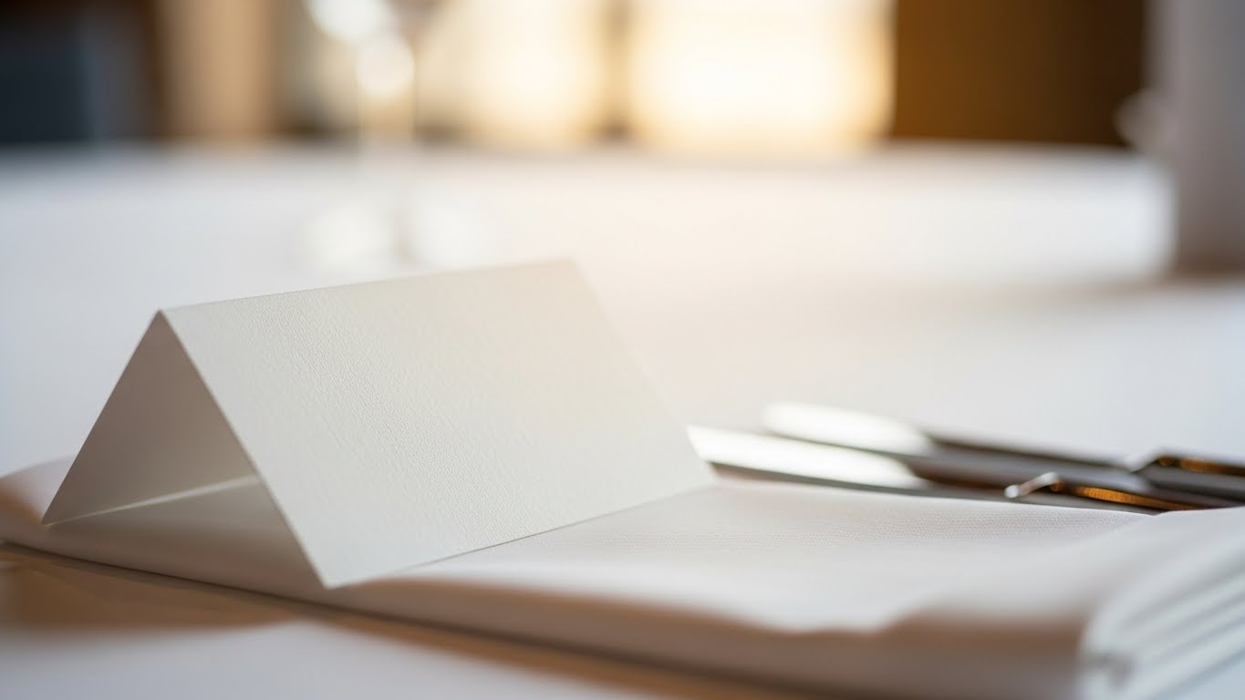 披露宴会場のゲストテーブルに白いナプキンの上に置かれたギフトカード