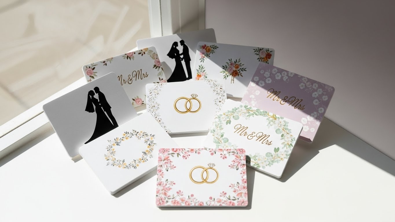 ギフトショップに美しく陳列された多様なデザインの引き出物カード