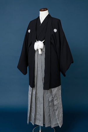 紋付袴（黒×シマ）