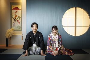 畳に座ってお辞儀　東京でのロケーションフォト