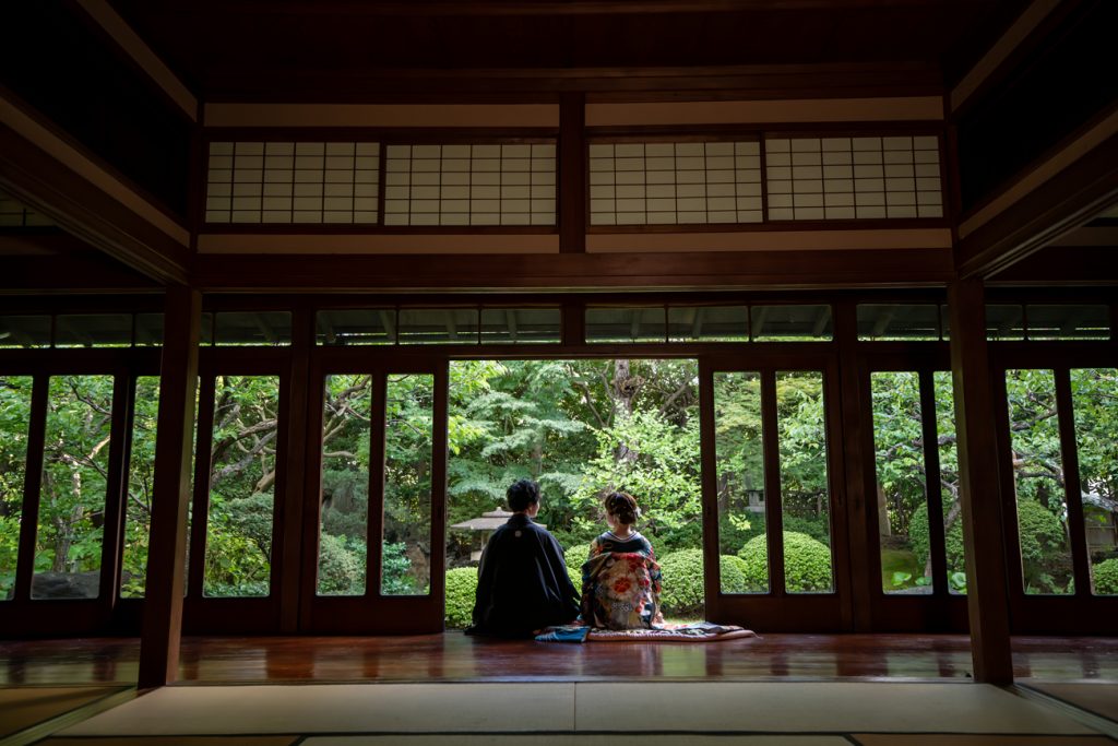 和装前撮り　庭園前撮り　都内で人気の庭園人気　東京での前撮りならフォトウェディングスタイル