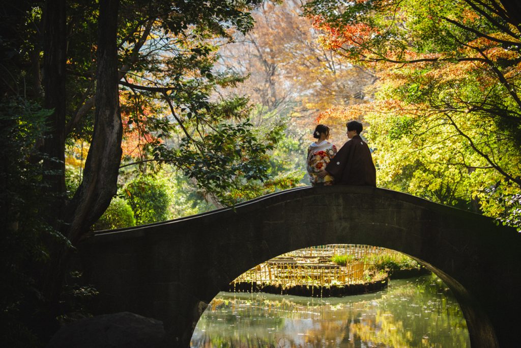 和装前撮り　庭園前撮り　都内で人気の庭園人気　東京での前撮りならフォトウェディングスタイル