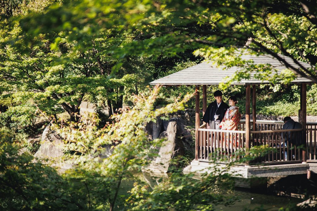 和装前撮り　庭園前撮り　都内で人気の庭園人気　東京での前撮りならフォトウェディングスタイル