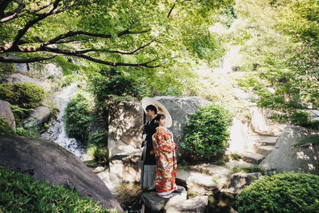 和装前撮り　庭園前撮り　都内で人気の庭園人気　東京での前撮りならフォトウェディングスタイル
