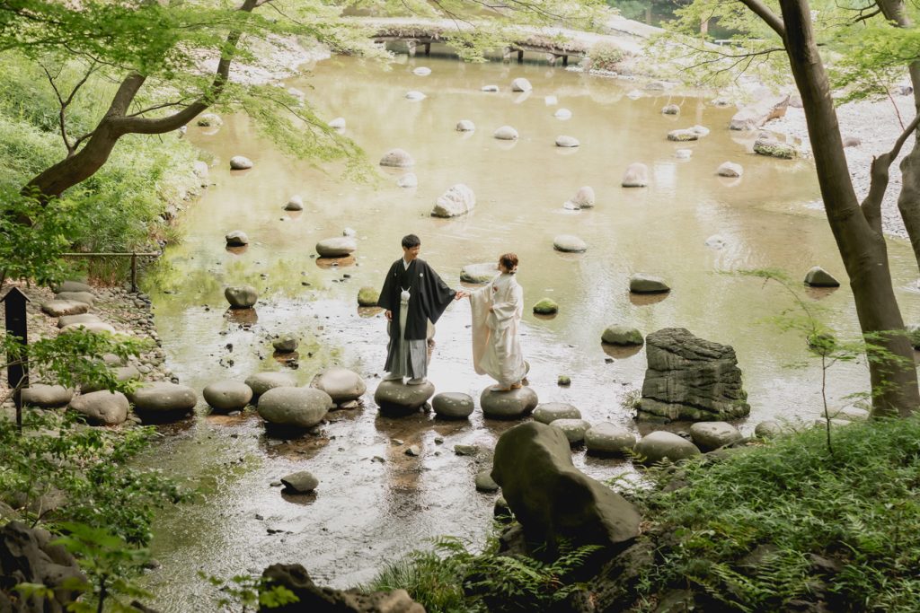 和装前撮り　庭園前撮り　都内で人気の庭園人気　東京での前撮りならフォトウェディングスタイル