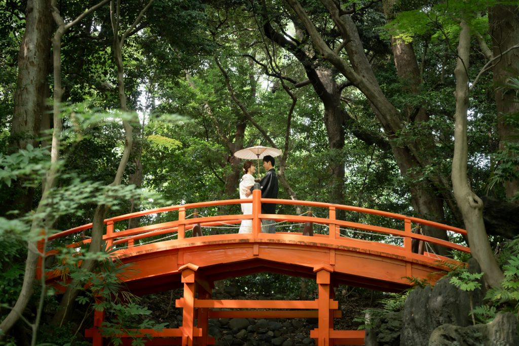 和装前撮り　庭園前撮り　都内で人気の庭園人気　東京での前撮りならフォトウェディングスタイル