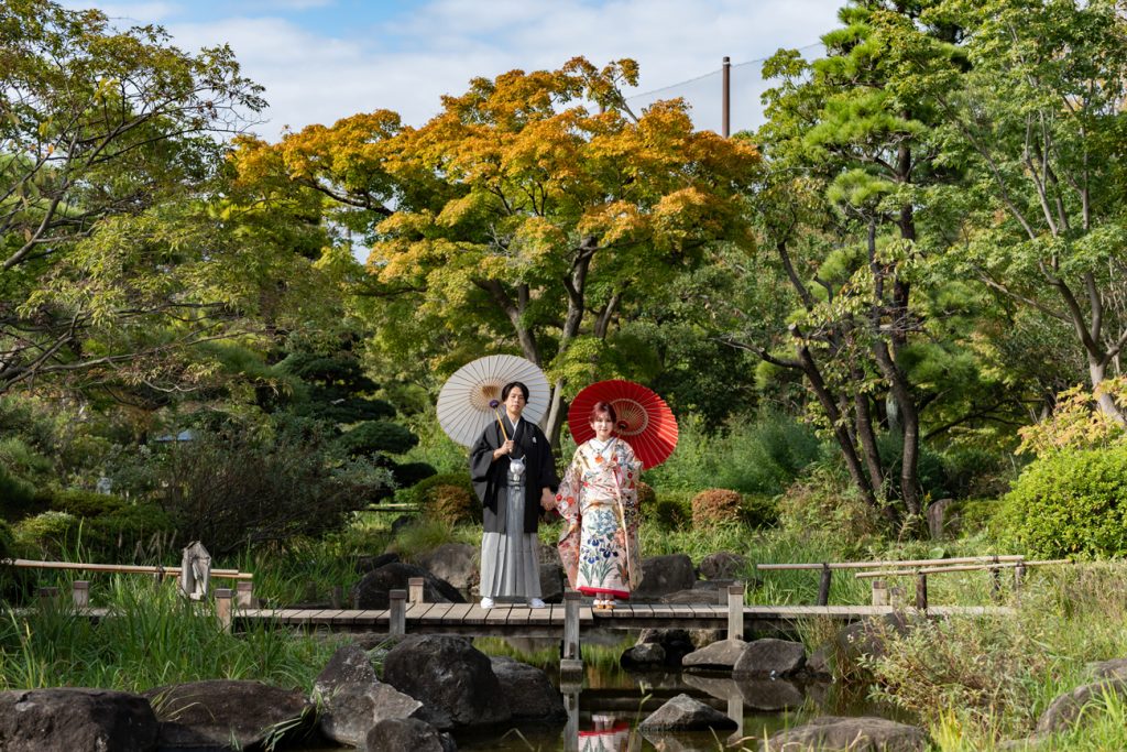 和装前撮り　庭園前撮り　都内で人気の庭園人気　東京での前撮りならフォトウェディングスタイル