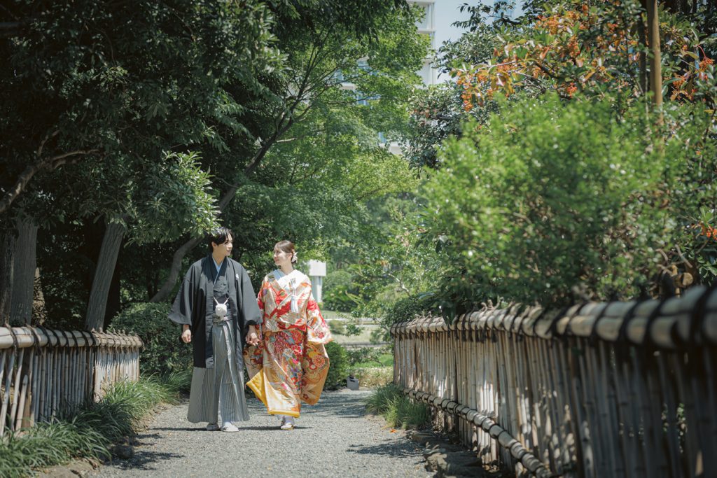 和装前撮り　庭園前撮り　都内で人気の庭園人気　東京での前撮りならフォトウェディングスタイル