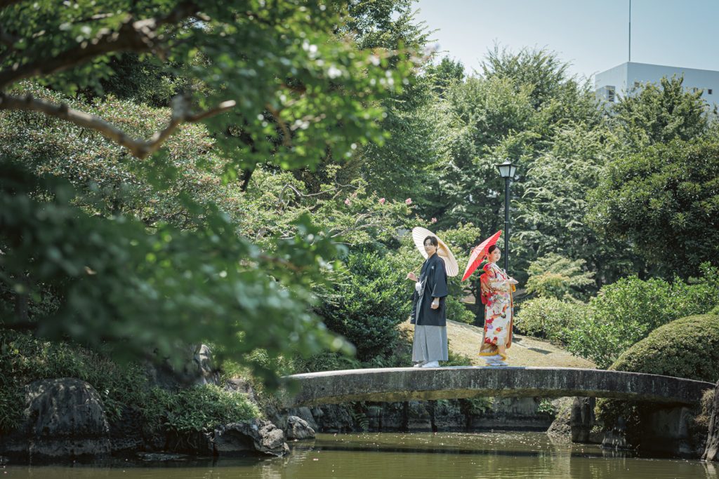 和装前撮り　庭園前撮り　都内で人気の庭園人気　東京での前撮りならフォトウェディングスタイル