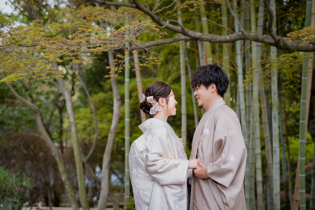 和装前撮り　庭園前撮り　都内で人気の庭園人気　東京での前撮りならフォトウェディングスタイル